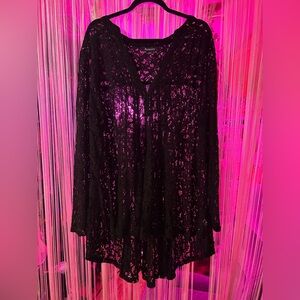 Roaman's Black Lace plus size lace long sleeve tunic